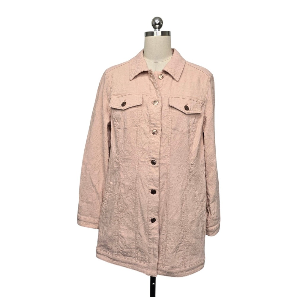 Chicos Blush Pink Floral Jacquard Button Front Jacket Size 2 US 12 14 Longline